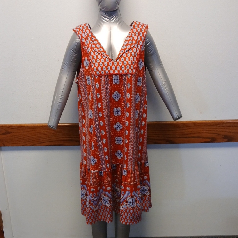 Orange and Blue Sleeveless Scoop Neck Sundress